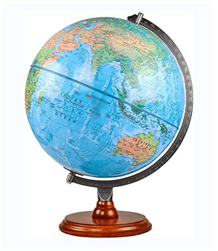 HRTC globus Klassischer, neuster, geprägter Weltglobus mit Holzsockel, rustikaler, dekorativer Desktop-Globus, geografischer Globus, Kinderglobus, 12,5 Zoll Praktisches Lehrbuch