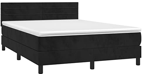 vidaXL Boxspringbett mit Matratze LED Bettgestell Bett Doppelbett Polsterbett Schlafzimmerbett Lattenrost Bettrahmen Hotelbett Schwarz 140x200cm Samt