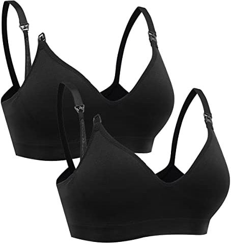 Vevarble Women Maternity Nursing Bras Wireless Soft Pregnancy Bras (L-Black/Black)