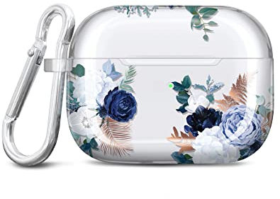 JIAXIUFEN Kompatibel mit AirPods Pro 2 Hülle Stoßfeste Silikon Kopfhörer Taschen Case Schutzhülle Zubehör mit Karabiner Kompatibel mit AirPods Pro 2 Generation, Flower Purple Blue