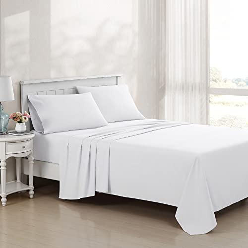 Laura Ashley - Bettwäsche-Set für King-Size-Betten, luxuriöse Satin-Baumwolle, Fadenzahl 800, weiche und Glatte Heimdekoration (einfarbig, weiß, Kingsize-Bett)