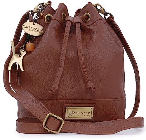 Catwalk Collection Handbags - Damen Leder Umhängetasche Mittelgroß - Beuteltasche/Handtasche - Verstellbarer Schultergurt - ROCHELLE - Hellbraun