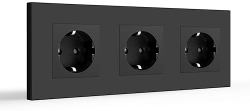 BSEED Schuko 3 Fach Steckdose Einbausteckdose Unterputz, Wandsteckdose mit PC Platte,Steckdose Unterputz 16Amp EU Standard Verlängerungssteckdosen,Steckdosen Kindersicherung, Schwarz - 228mm