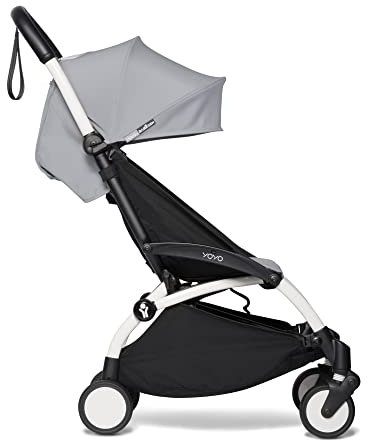 BABYZEN YOYO2 Kinderwagen (Kinderwagengestell White und 6+ Textile Set Stone) - Inklusive Gurt, Rückenlehne, Verdeckbügel, Schultergurt, Aufbewahrungstasche, Sitzpolster und farbgleichem Verdeck