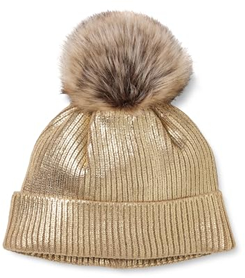 The Drop Stechpalmenmütze für Damen, Holly Kunstfell mit Bommel, Gold, Einheitsgröße