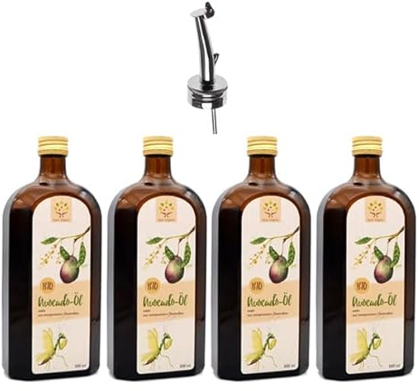 Bio-Avocadoöl 2 Liter (4x 500ml Braunglasflasche) nativ, kaltgepresst, aus kleinbäuerlichem Biolandbau