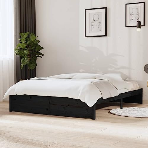 vidaXL Massivholzbett Doppelbett Bettgestell Lattenrost Bett Bettrahmen Holzbett Schlafzimmerbett Schlafzimmermöbel Schwarz 140x190cm