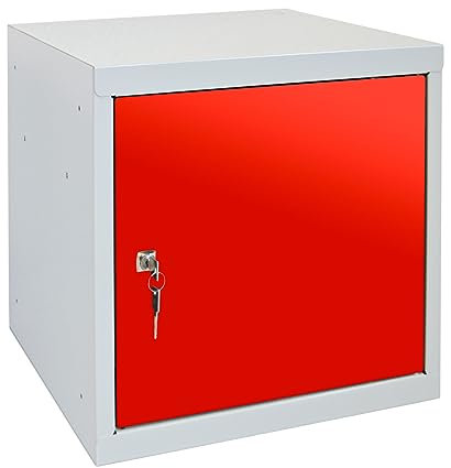 PROREGAL Schließfachwürfel Blocky mit Zylinderschloss + 2 Schlüssel | HxBxT 40x40x40cm | Lichtgrau/Rot | Schließfachschrank Metallspind Wertfachschrank