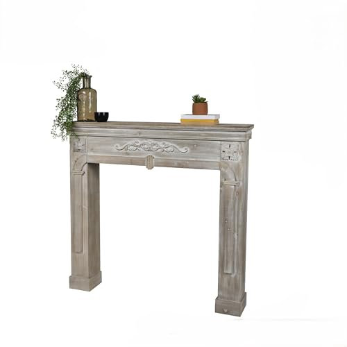 Urban living Cottage Contour de Cheminée décorative en bois gris Ceruse 107x17x100 cm