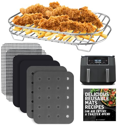 iKDSAW Accessories for Ninja Dual 2 Basket Air Fryer 10 QT DZ401 & 8 QT DZ201, Racks for Foodi Dual Zone, Reusable Liner Sheets for Double Airfryer, 9 Piece Kitchen Accessory Set with Recipe Book by