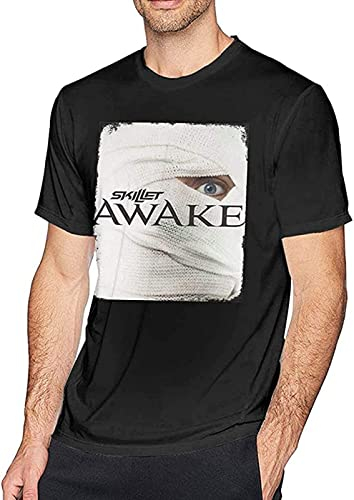 edoni Skillet Awake T Shirt Men's Fashion Cotton Round Neck Short Sleeve Tees S Black M