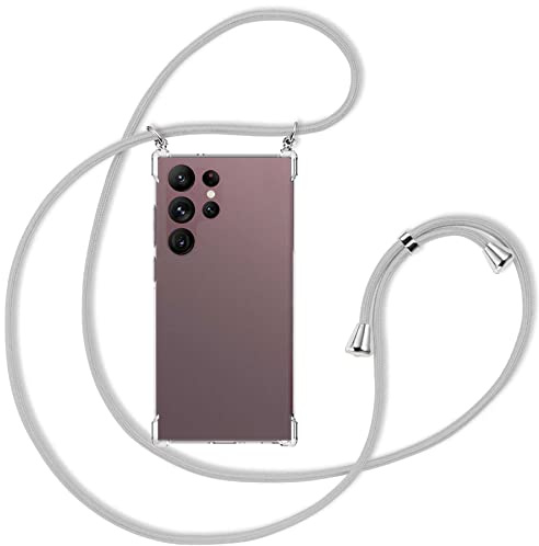 mtb more energy® Handykette kompatibel mit Samsung Galaxy S24 Ultra - Silber-Grau - Befestigung Oben - Smartphone Hülle zum Umhängen - Anti Shock Full TPU Case