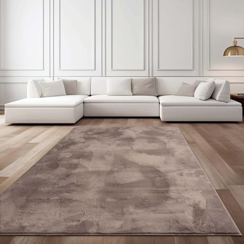 Taracarpet Fellteppich Kunstfell Waschbar - Hasenfell Imitat, Kaninchenfell, Kurzfell | Flauschiger Teppich für Wohnzimmer, Bettvorleger Schlafzimmer - Fell Taupe 120x170 cm