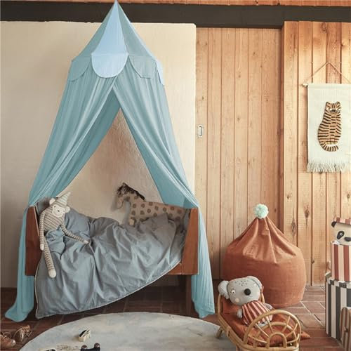 Moskitonetz Betthimmel Madchen Jungen Kinder Babybett, Rund Baldachin Mückennetz für Kinderbett Himmelbett Vorhänge, Schlafzimmer Dekoration Spielzelte Kinder Geschenk, Ohne Bohren (Aquamarin)
