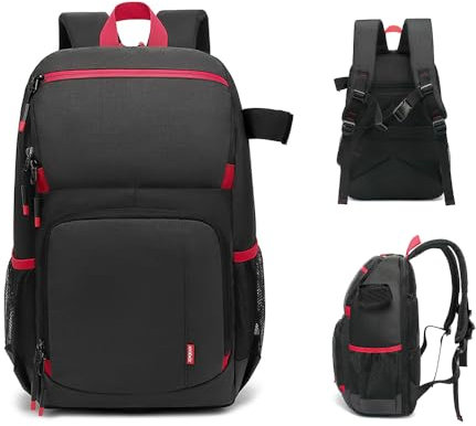 Andoer Camera Backpack Water-resistant Camera Bag Photography Backpack Large Capacity Camera Case with Tripod Holder 15.6 Inch Laptop Compartment for Women Men, Black, Black