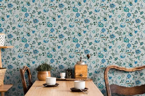marburg Tapete Grün, Türkis mit großen Blättern und Blumen als Ranken auf hochwertiger Vliestapete für Wohnzimmer Schlafzimmer 10,05 x 0,53m