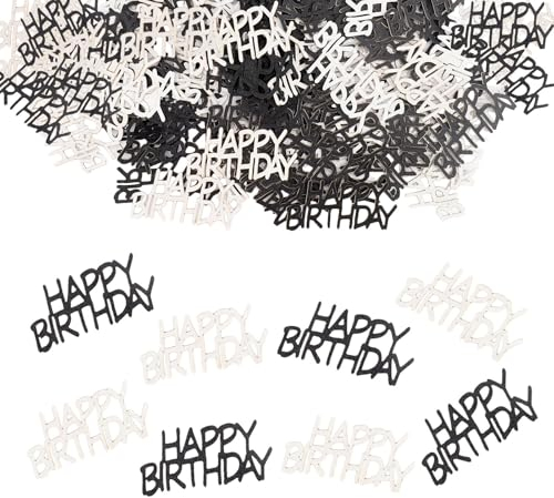 ParPix Happy Birthday Konfetti Groß 5x2,3cm, 100Stk Tischdeko Geburtstag Schwarz Silber, Happy Birthday Tischdeko, Glitzer Konfetti Geburtstagsdeko, Luftschlangen Geburtstag Deko, Geburtstag Tischdeko