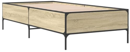 vidaXL Bettgestell, Bett mit Metallbeine, Bettrahmen mit Sperrholzlatten, Einzelbett für Schlafzimmer, Modern, Sonoma-Eiche 75x190cm Holzwerkstoff Metall