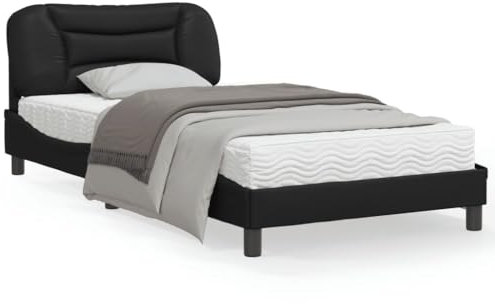 Tidyard Bettgestell mit LED Futonbett Bett Holz Doppelbett/Einzelbett Futonbetten Komfortbett Bettrahmen Schlafzimmerbett Schwarz 100x200 cm Kunstleder