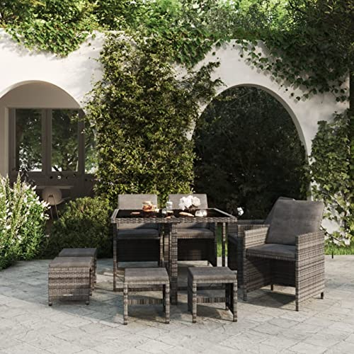 ShCuShan 9-TLG. Garten-Essgruppe mit Auflagen GartenmöBel Set Outdoor Furniture Gartentisch Mit StüHlen Set Garten Essgruppe Poly Rattan Grau