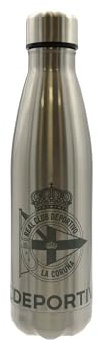 CYPBRANDS Deportivo de la Coruña, Botella, Botella de Agua, Bidón, Cantimplora, Color Acero, Producto Oficial