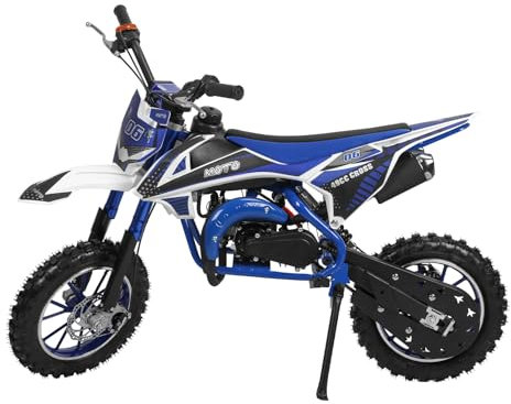 Wilitto 49cc 2-Takt Kinder Dirt Bike Gas Power Motocross Beach Off Road Mini Motorrad Kinder Pocket Motorrad mit verbesserten Scheibenbremsen vorne hinten schnelle Ankunft aus USA Blau Weiß