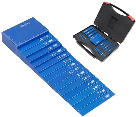TEXALAN Metric Setup Blocks Woodworking Aluminum Height Gauge Blocks Set for Router and Table Saw Accessories Blue 15 PCS