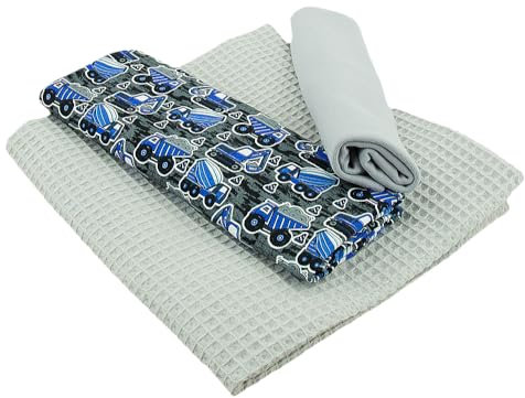 Stoffpaket - Jersey Stoff Kinderstoff SET Bündchen Waffel Baufahrzeuge silbergrau - je 50 cm