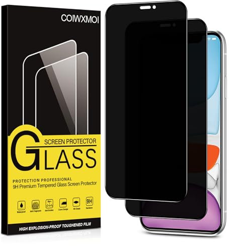 Coiwxmoi Protector Pantalla Privacidad para iPhone 11/XR Cristal Vidrio Templado Antiespia 9H Dureza Anti-Arañazos Antihuellas Anti Espía Protectora Película Sin Burbujas Privacy Screen,2 Piezas