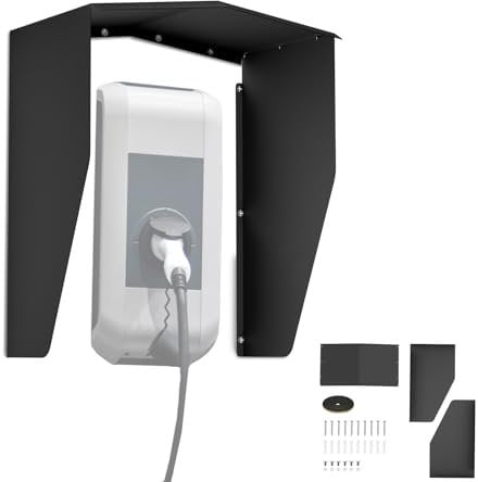UISEBRT Wetterschutz für Wallbox, Schutzdach für E-Auto Ladestation, Regenschutz und Sonnenschutz, Wetterfeste Abdeckung für Ladegerät, Schwarz, 40x25x45,5 cm