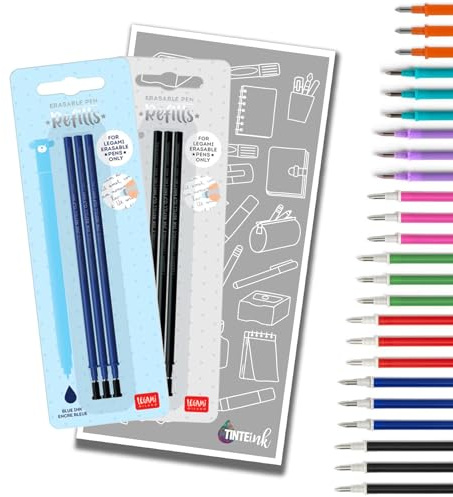 Legami Pen Refills Gel for Erasable Gel Pen Range with Tinte Ink Envelope (Blue & Black (Two Packs))