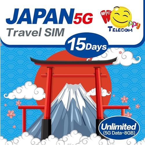Happy 5G Japan 15 Tage unbegrenzte Daten Reise-SIM-Karte | 8 GB 5G High-Speed-Daten dann 128 kbps | kein Tageslimit | keine Registrierung erforderlich | einfache Aktivierung