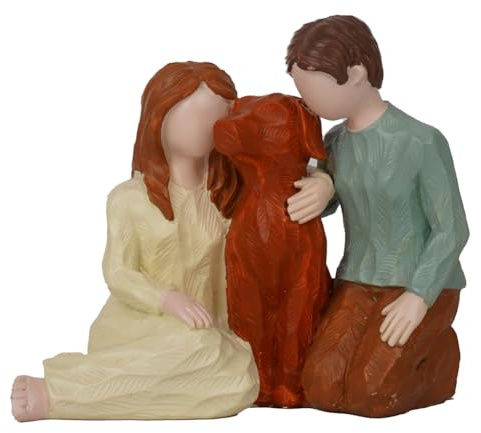 Gvvsjgdbis Couple and Dog Statue Souvenir Family Dog Lover Sculpture Suitable for Home Display and Gift Giving