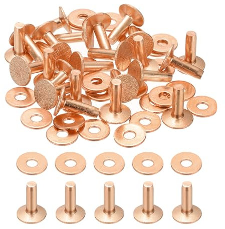 PATIKIL Remaches y remaches de cuero de 11x4x12 mm, 24 juegos de remaches de cuero y arandelas de cobre, sujetadores metálicos para artesanía en cuero, collares, manualidades DIY