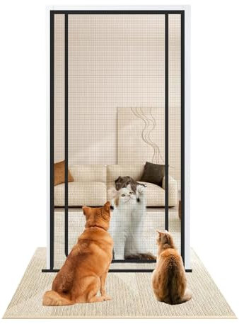 Zumghigh - Puerta mosquitera para gatos con cremallera de doble cara, resistente para mascotas, para perros, gatos, mosquitos, se adapta a puertas de 90 cm x 200 cm, para sala de estar, dormitorio