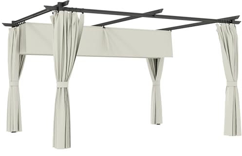 Outsunny Pergola Jardin Exterieur 3 x 4 m pergola coulissante rétractable avec parois latérales, tonnelle de Jardin, Polyester Haute densité 180g/m², abri Soleil UPF30+, pour terrasse, Patio, crème