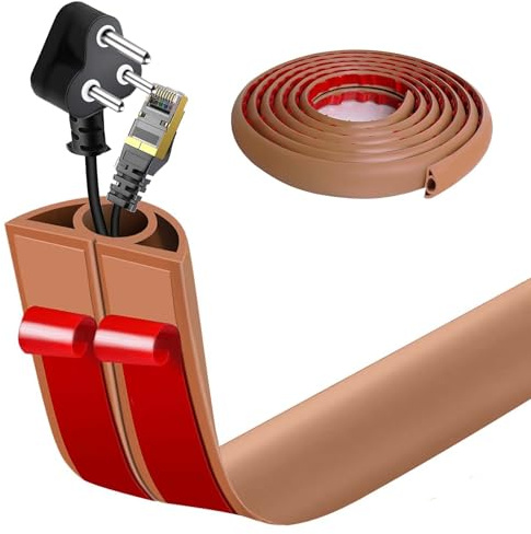 Flacher Kabelkanal Boden Selbstklebend | Flexible Kabelabdeckung für Deckenlampe & Boden | PVC Kabelschacht | Kabelmanagement in Büro & Wohnung (Hellbraun, 2cm x 6m)