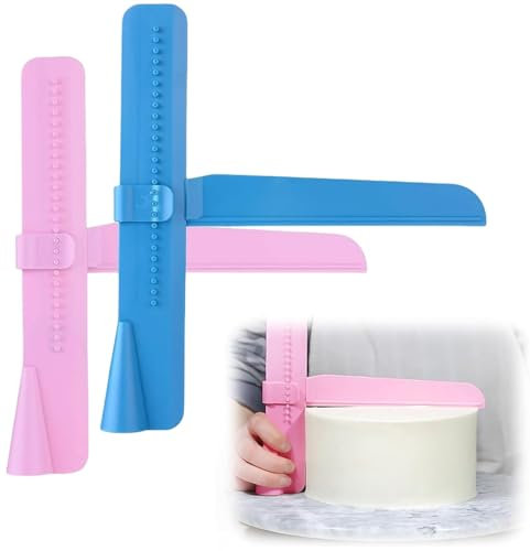 Heanvmyss Cake Smoother Scraper Set,2 PCS Adjustable Height Cream Scraper,Adjustable Cake Smoother Polishers for Cake,Cream,Baking,Decorating(Blue,Pink)