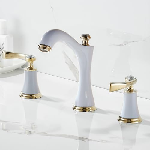 Robinet Lavabo 3 Trous Laiton 2 Poignées Mitigeur Lavabo-Blanc