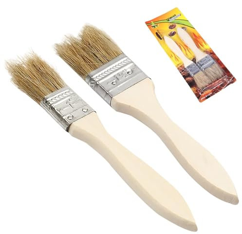 2 Stück Backpinsel Küchenpinsel Naturborsten Kochpinsel BBQ Pinsel Hitzebeständig Grillpinsel Backen Basting Ölpinsel mit Langem Holzgriff für Fleisch Gebäck Rühren Kochen