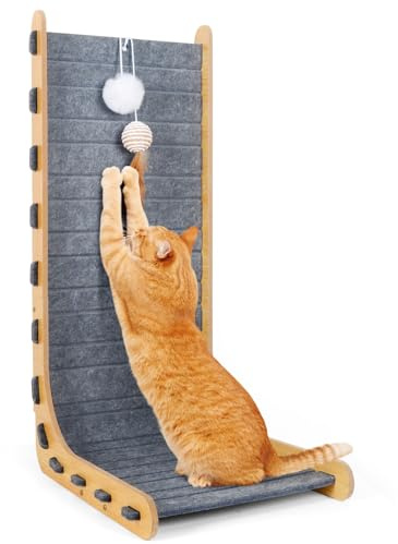 Rascador para Gatos, 60 cm en Forme de L Vertical Rascador Gato de Interior, Durable Fieltro Rascadores Gatos con Pelota de Juguete, Rascadores para Gato Madera Protector Sofa Muebles Arañazo