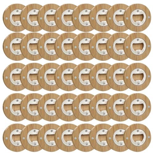 Magnetic Bottle Opener for Fridge, 40Pcs Round Wooden Bottle Opener, Beer, Soda Can