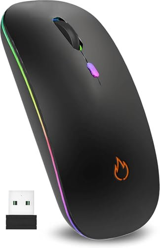 Wireless Bluetooth Mouse for Laptop MacBoak, Mice With Dual Mode USB Receiver & Bluetooth Rechargeable Slim Silent Mouse For PC/Mac/Windows/Computer Adjustable DPI (Black)