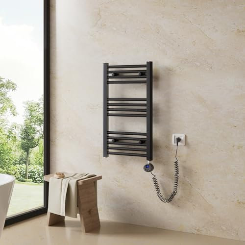Heilmetz Sèche Serviette électrique 700x400 mm, sèche Serviette avec Élément Chauffant Thermostat Digital et Fonction minuterie, 250W Radiateur seche Serviette Electrique Salle de Bain, Anthracite