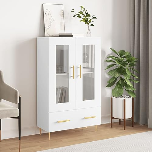 ZQQLVOO Modernes Highboard mit Metallbeinen und Glasfronten - Stilvolles Sideboard aus Holzwerkstoff mit großer Stauraumkapazität für Wohnzimmer und Flur
