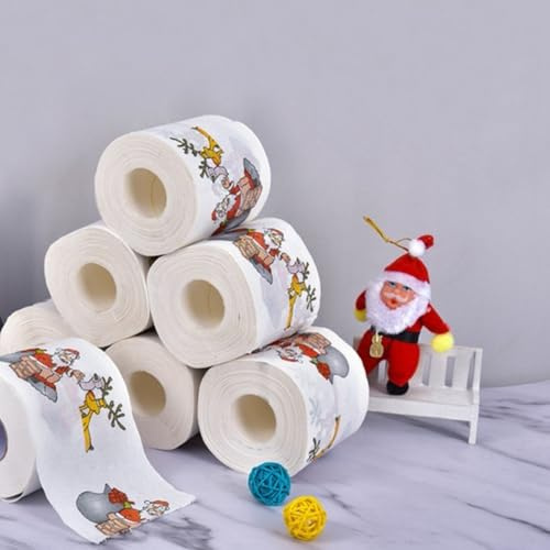 Rouleau de papier toilette imprimé Père Noël avec motif de Noël, convient pour une utilisation festive dans les maisons, les cafés, les magasins et les restaurants, pâte de bois (A)