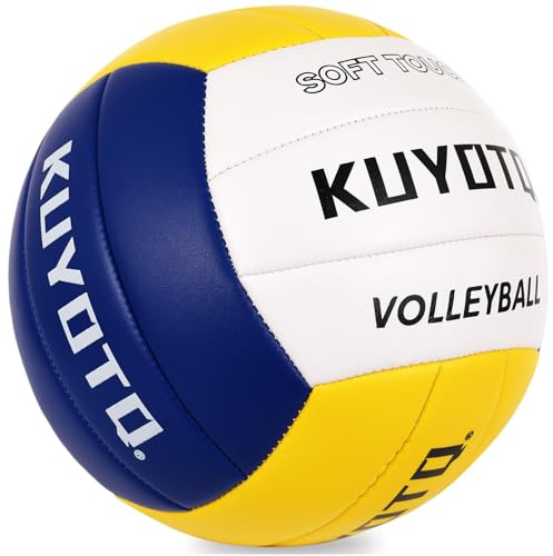KUYUTQ Beach Volleyball Official Size 5 for in & Outdoor, Sand Volley Ball with Thickened Soft Leather Cover Outdoor Volleyball, Machine Stitched for Gym, Training & Match Play