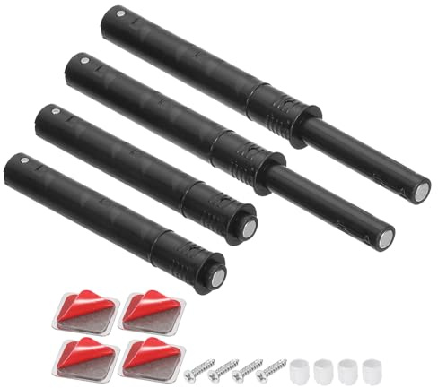 QUARKZMAN 4 Pcs Serrature Magnetiche A Spinta 4.21x0.4 Pollici Nera | Hardware Per Armadio, Per Ante Di Armadio, Con Serratura A Spinta Per Aprire La Porta, Apertura Nascosta, 107x10mm