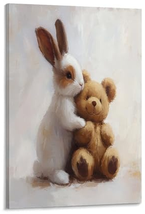 EUUMKOO Lustiger Hasen-Wandkunst, moderner Cartoon-Bär, Kaninchen, Bild auf Leinwand, Druck-Poster, Dekoration, Kunstwerk für Zuhause, Wohnzimmer, Schlafzimmer, Wanddekoration, 20 x 30 cm