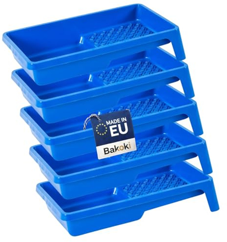 BAKOKI Lot de 5 bacs à Peinture 15 x 29 cm, bac à Peinture pour Peinture Murale, Bol de Peinture en Plastique Bleu, Largeur 15 cm, Longueur 29 cm, Accessoires de Peinture